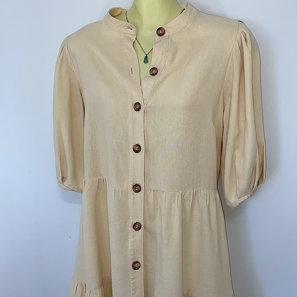 Farm Rio Dress Creme Button Down Ruffle Accents Sz Sm NWOT - Picture 3 of 7
